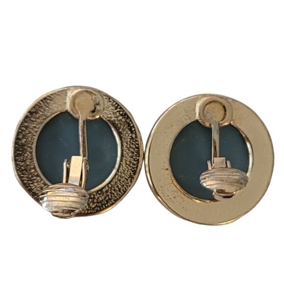 Gold Tone Round Glass Champagne Cabochon Clip On Earrings E842 - Picture 4 of 7